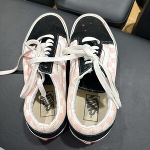 Vans Pink and Black Checkerboard Old Skool Sneakers